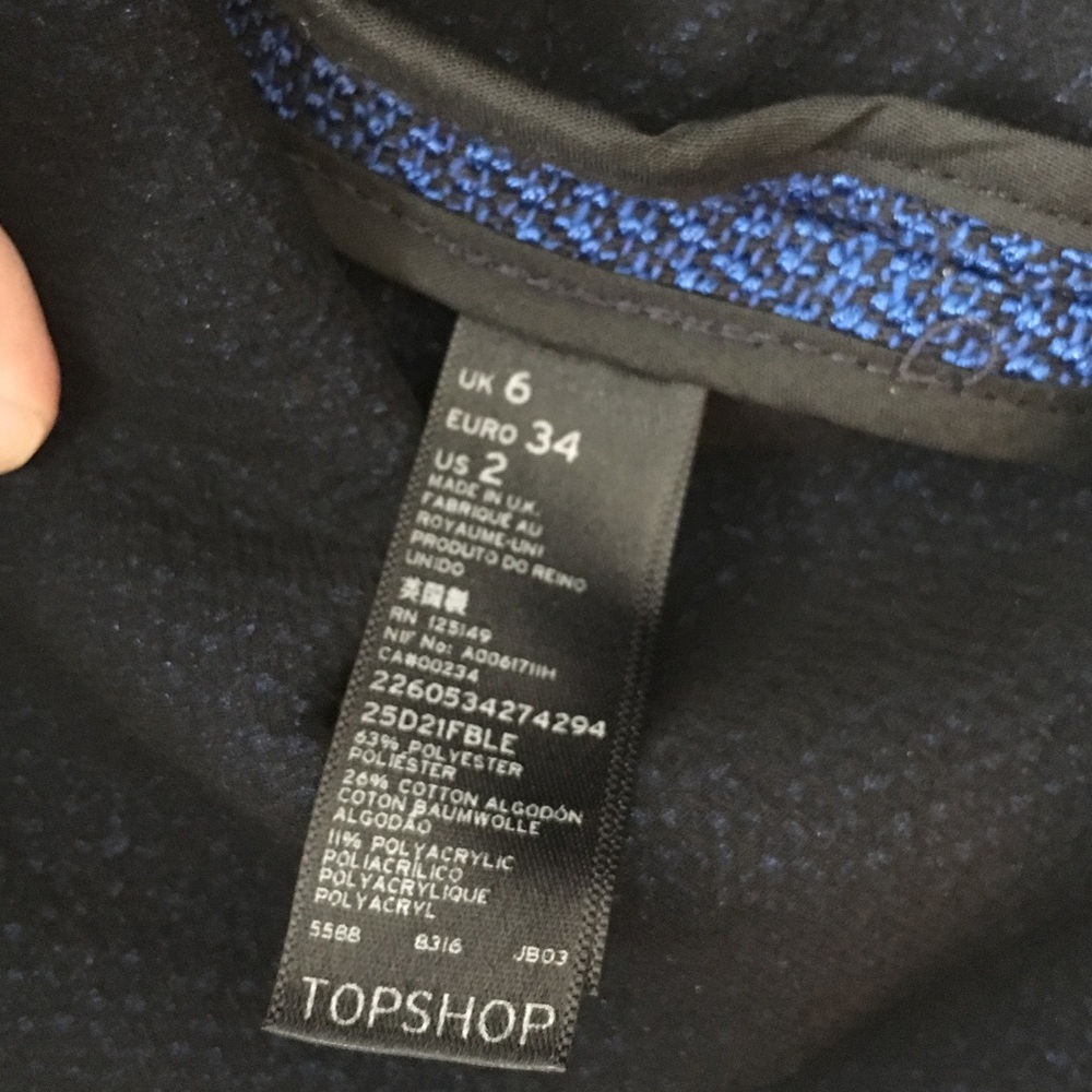 NEW TOPSHOP UNIQUE Navy Blue Tweed Textured Crop Tank Top - Picture 5 of 5
